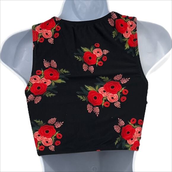 Tankini Swimsuit Top with Rose Print in Black XL - Picture 2 of 6